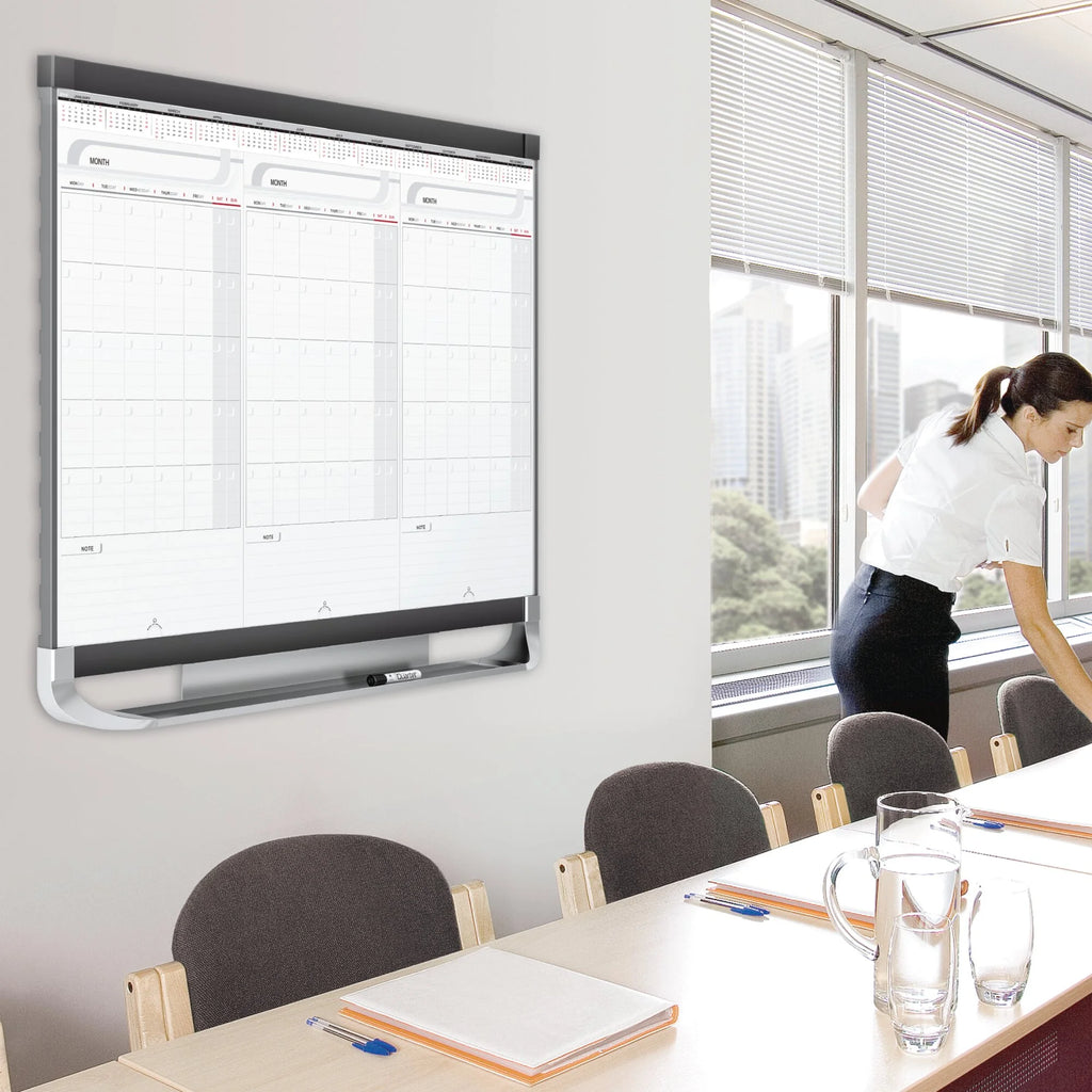 2 Sliding Three Month Calendar Board, 3' x 2', Total Erase Surface F1350