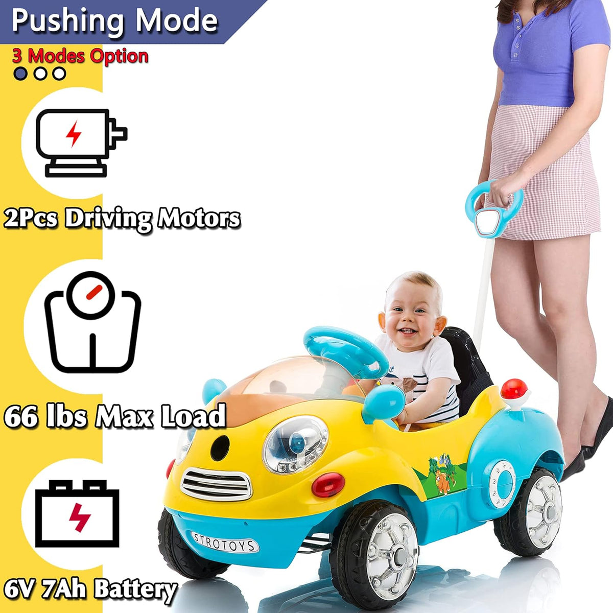 Push Car for Kids Ride On Car with Remote Control Blue & Yellow A899395