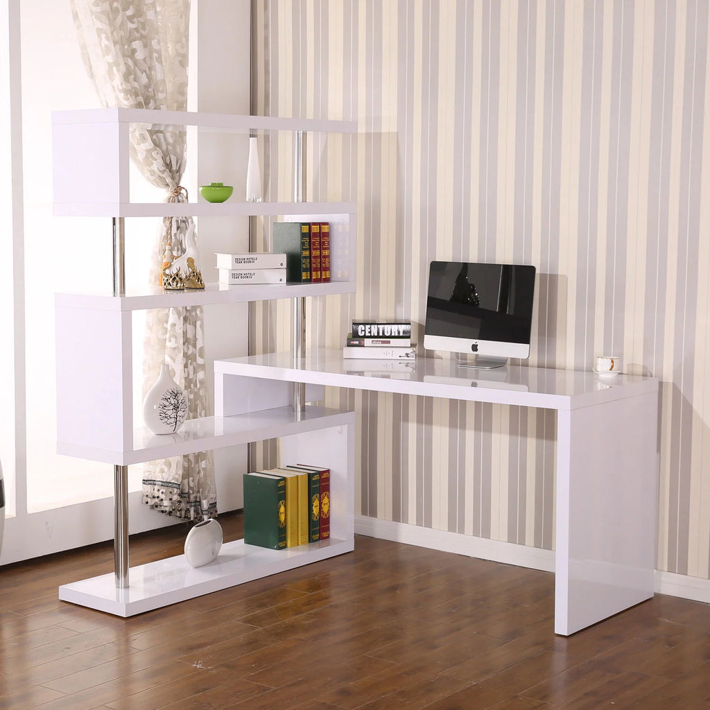 White 4 Tier L-Shaped Computer Desk with Shelves D8088