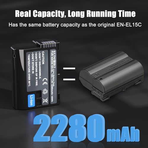 3 Pack EN-EL15C Batteries and Three-Slot Charger Set 2280mAh M726266