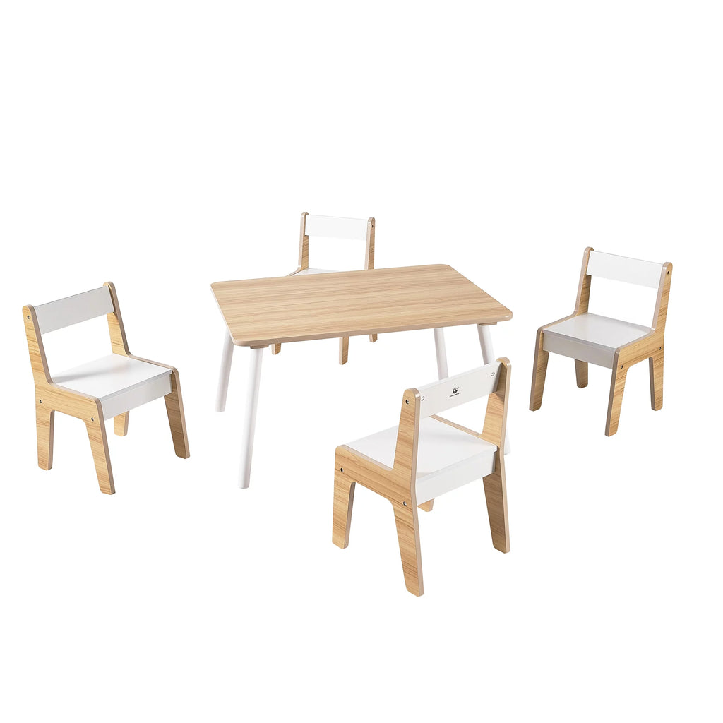 Wooden Kids Table and Chairs Set Natural White 5 Piece N617