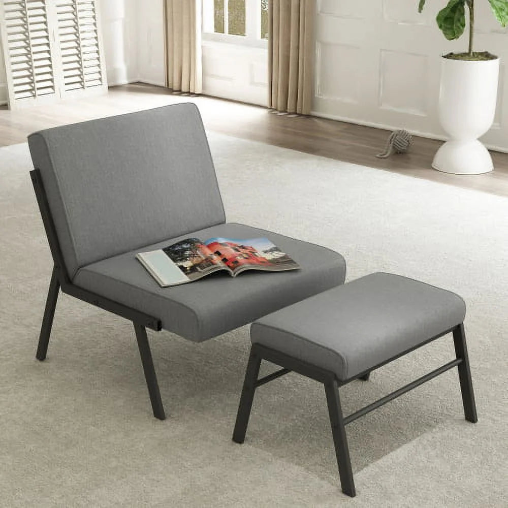 Linen Accent Chair with Ottoman W834