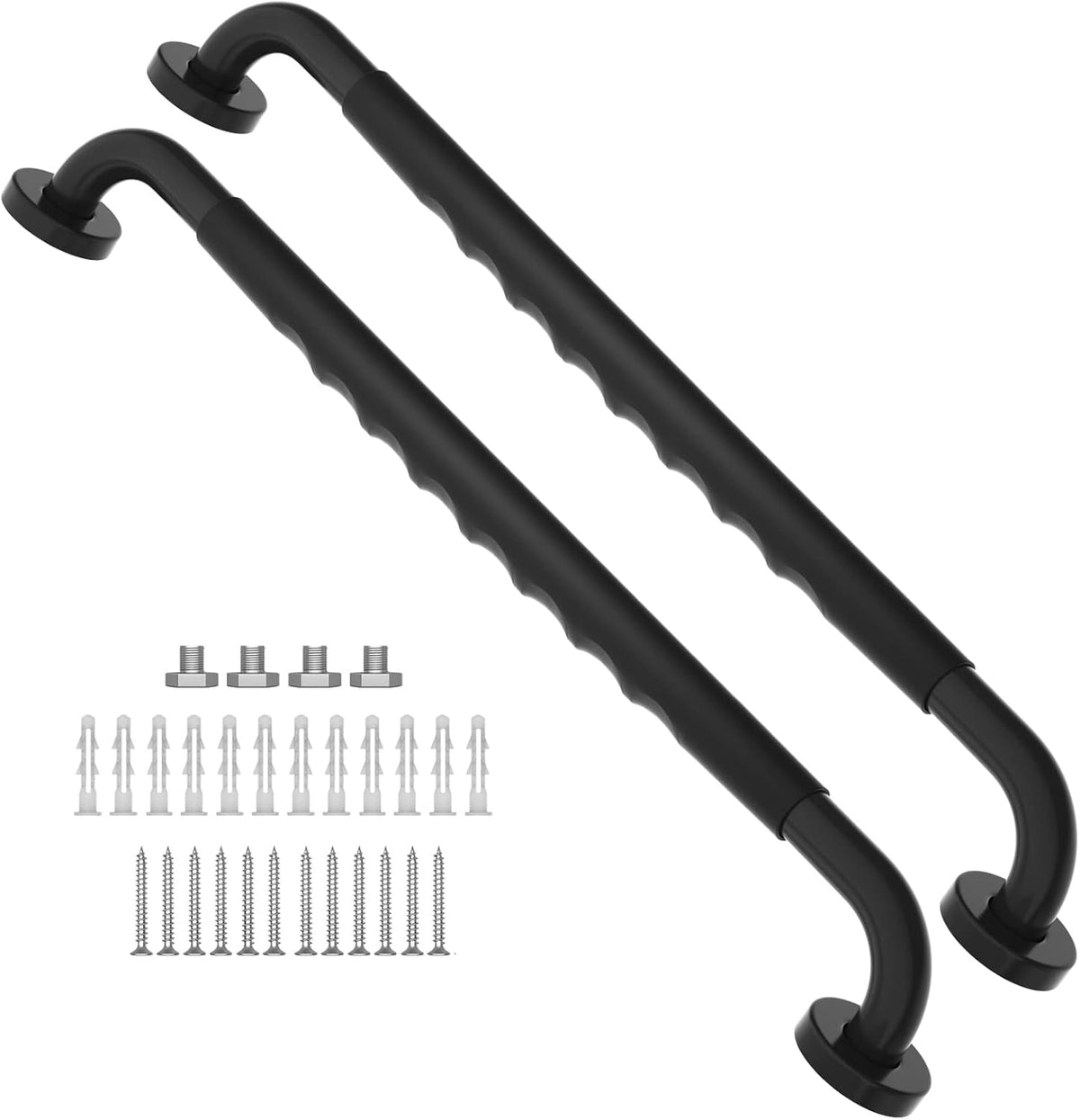 2 Pack 16 Inch Black Stainless Steel Bath Grab Bar with Anti Slip Rubber Grip A700344