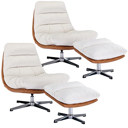 Brown PU Leather Oversized Swivel Accent Chair with Ottoman C545382