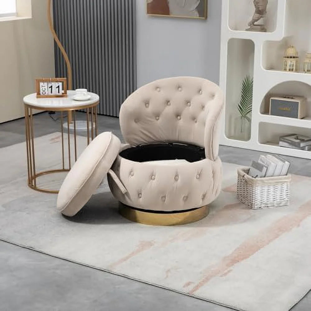 Velvet Upholstered Swivel Barrel Chair T609
