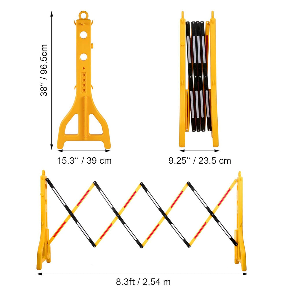 Yellow Plastic Traffic Barricade with Reflectors, 8.3ft Width, 38” Height, Pack of 2 Z14396