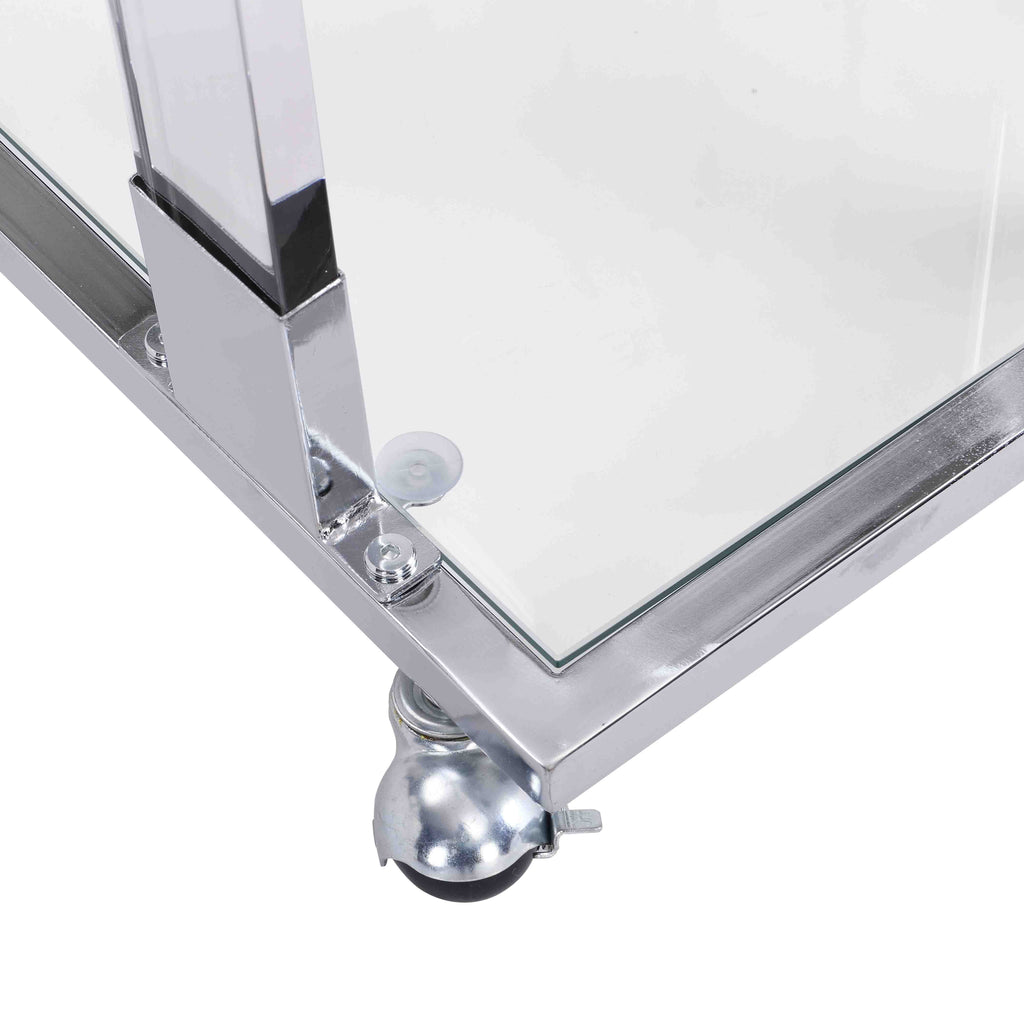 Chrome Glass C Shape Square Side Table with Metal Base X230