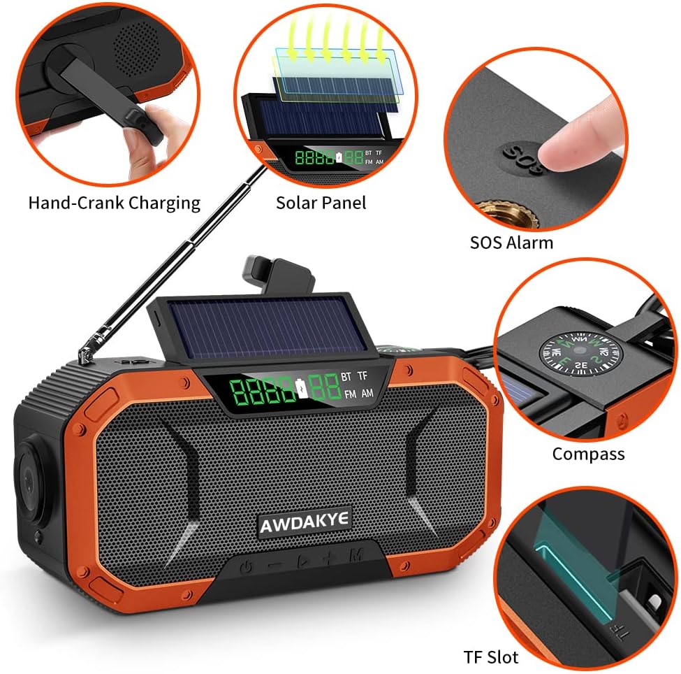 5000mAh Waterproof Solar Hand Crank AM/FM NOAA Weather Radio U108380