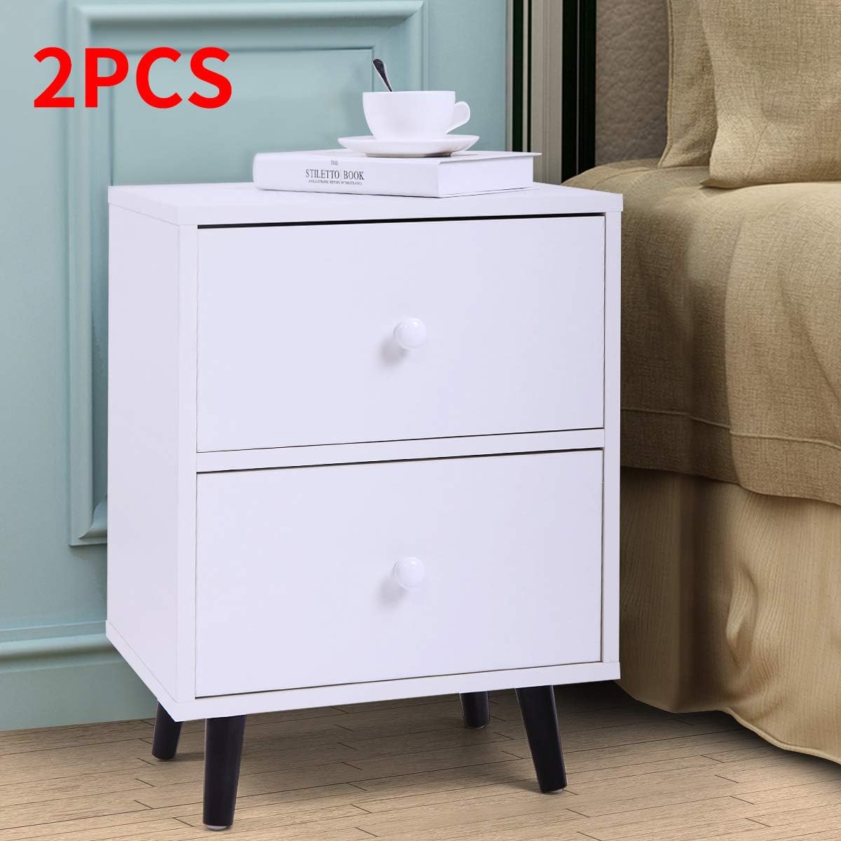 Set of 2 White 2 Drawer Wood Nightstand R463041