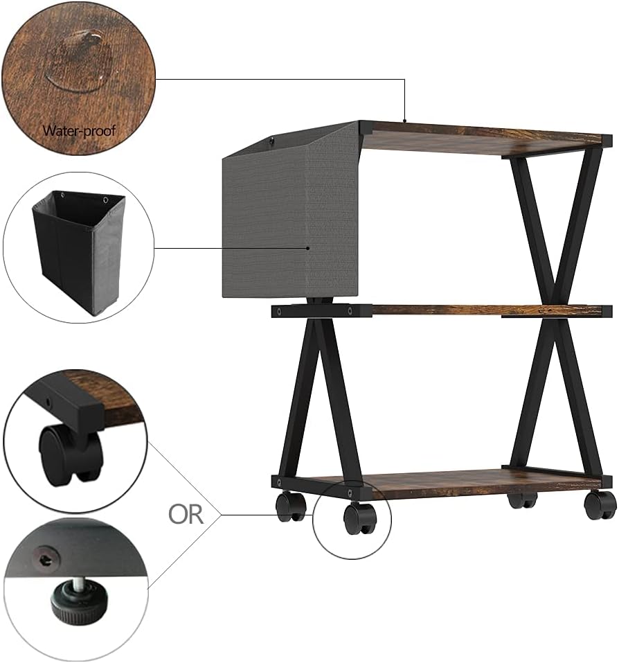 3 Tier Wooden Mobile Printer Stand with Storage Bag N63789
