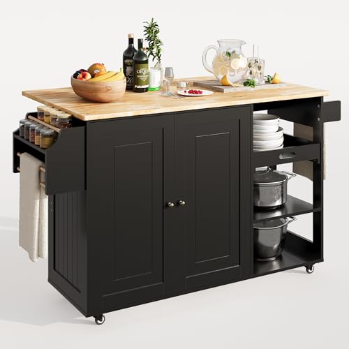 White Rolling Kitchen Island with Drop Leaf L6466