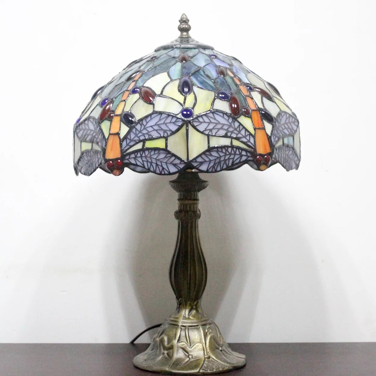 Sea Blue Yellow Stained Glass Dragonfly Style Table Lamp A46784