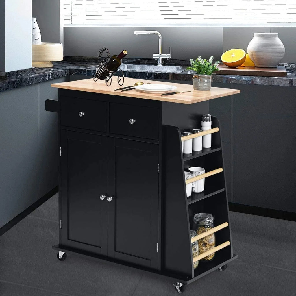 Black Wooden Kitchen Utility Cart with 2 Drawers B805