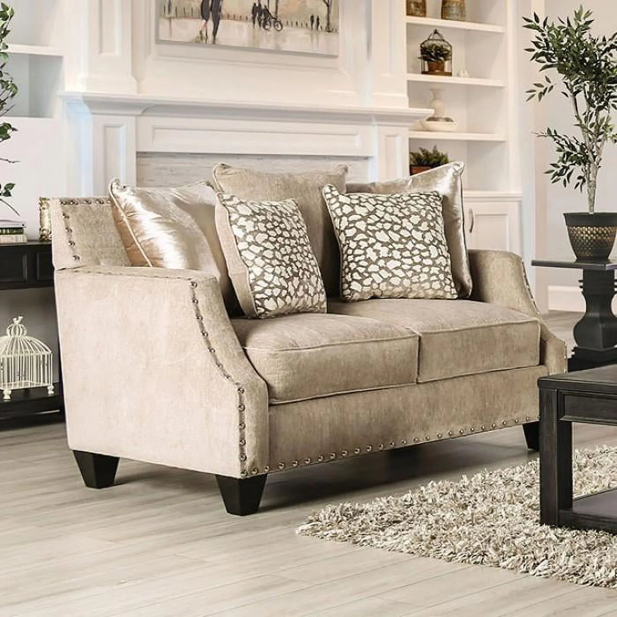 Beige Chenille Sofa and Loveseat R939