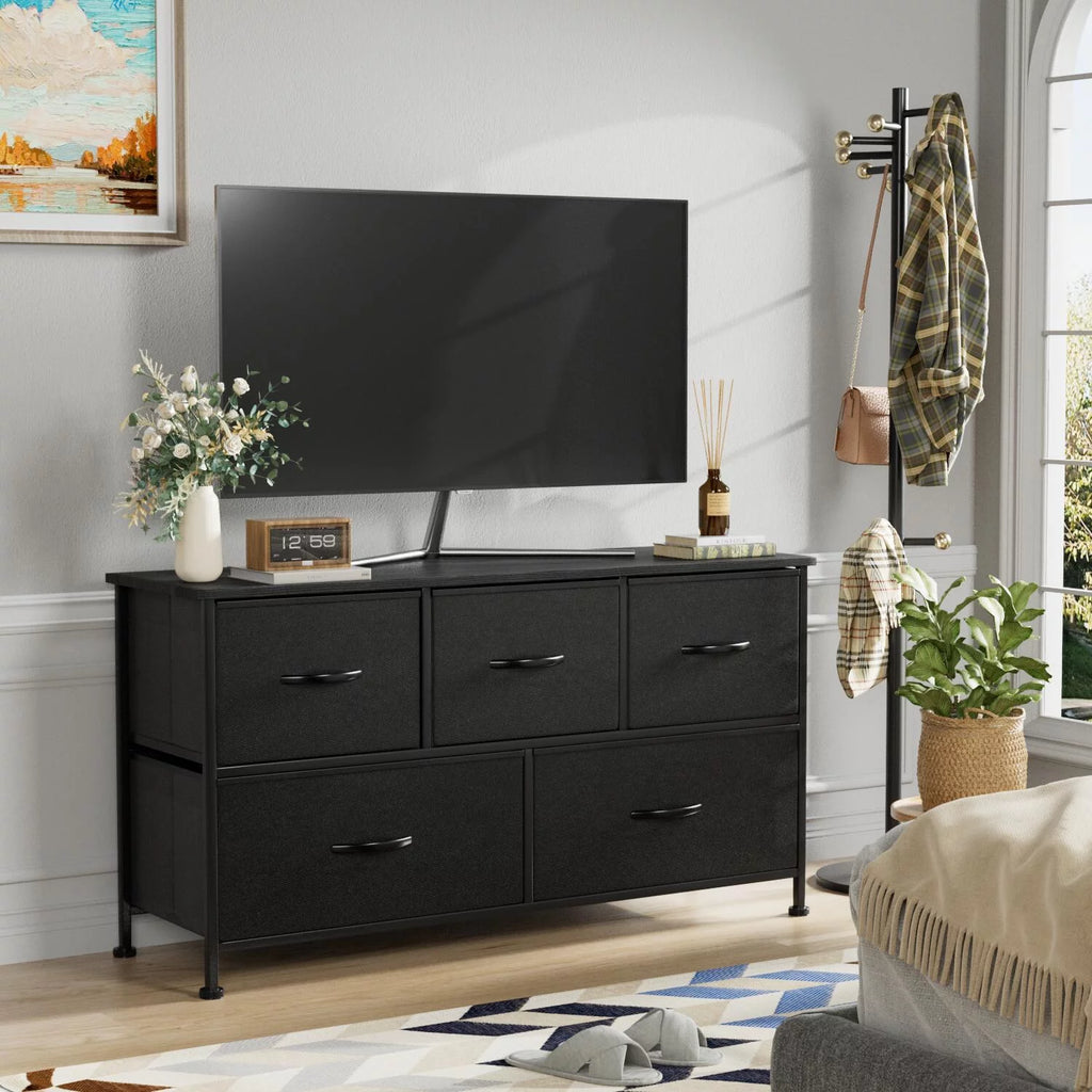 Black 5 Drawer Fabric Dresser J319658