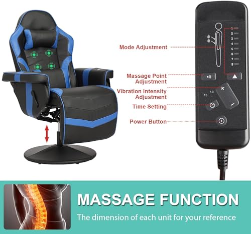 Reclining Gaming Chair with Footrest and Massage W9603