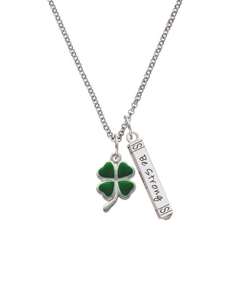 Silvertone Green Four Leaf Clover Bar Charm Necklace, 23" N920564