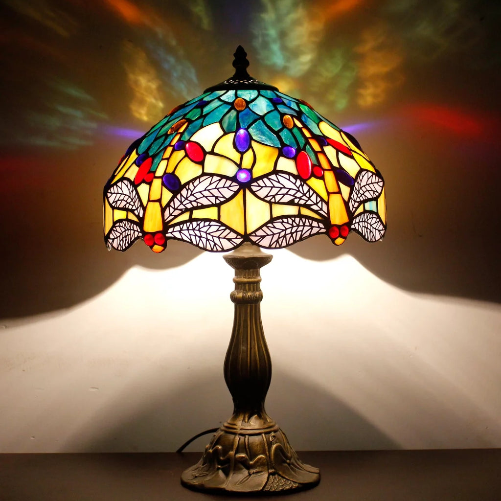 Sea Blue Yellow Stained Glass Dragonfly Style Table Lamp A46784