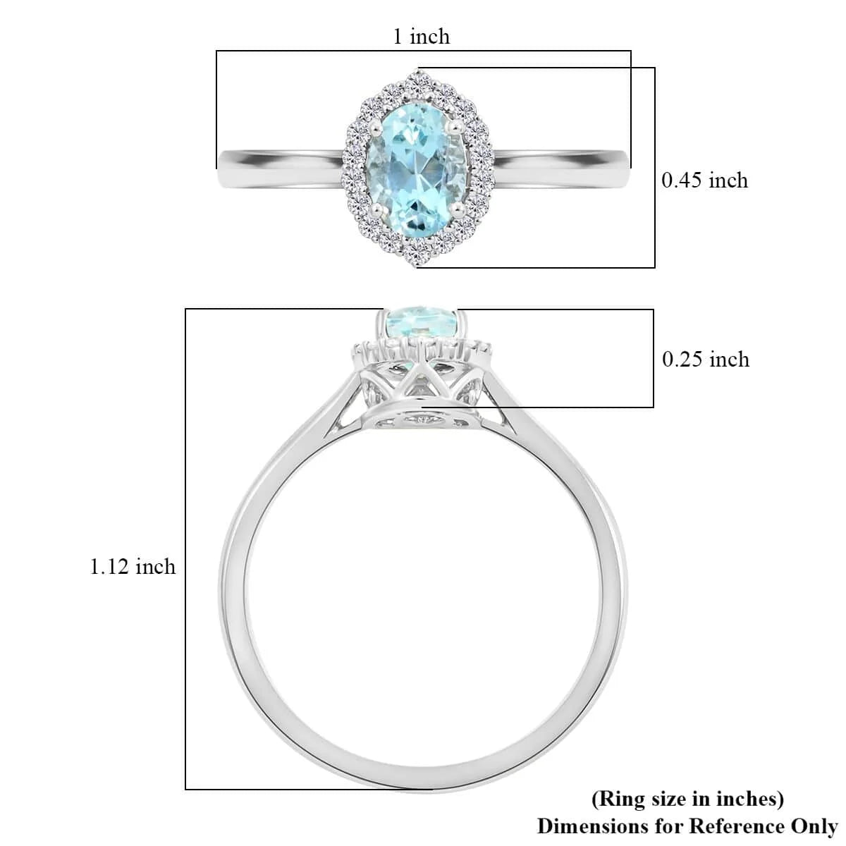 Oval Blue Aquamarine White Diamond 18K White Gold Halo Ring Size 7 Ct 0.85 G-H Color Si1 Clarity J66234