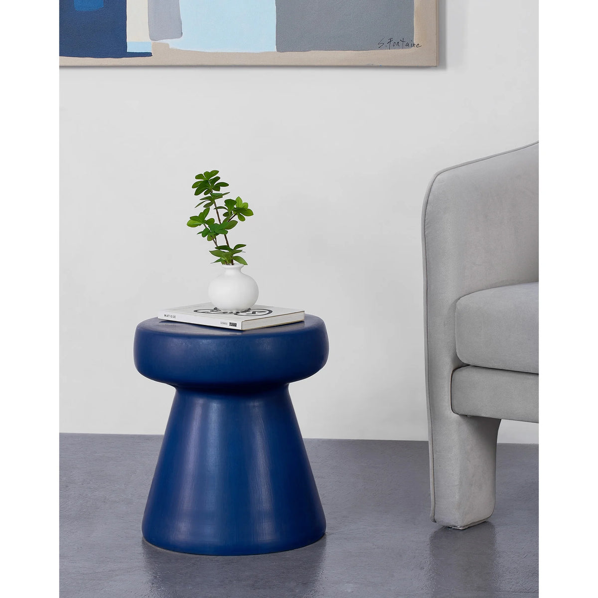Ceramic Mushroom Outdoor Side Table 16" Navy Blue I902