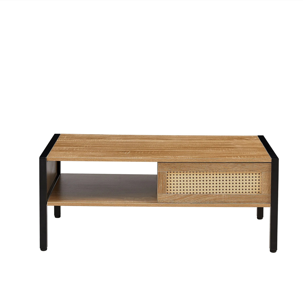 40.16" Rattan Coffee Table with Sliding Door Storage N6913