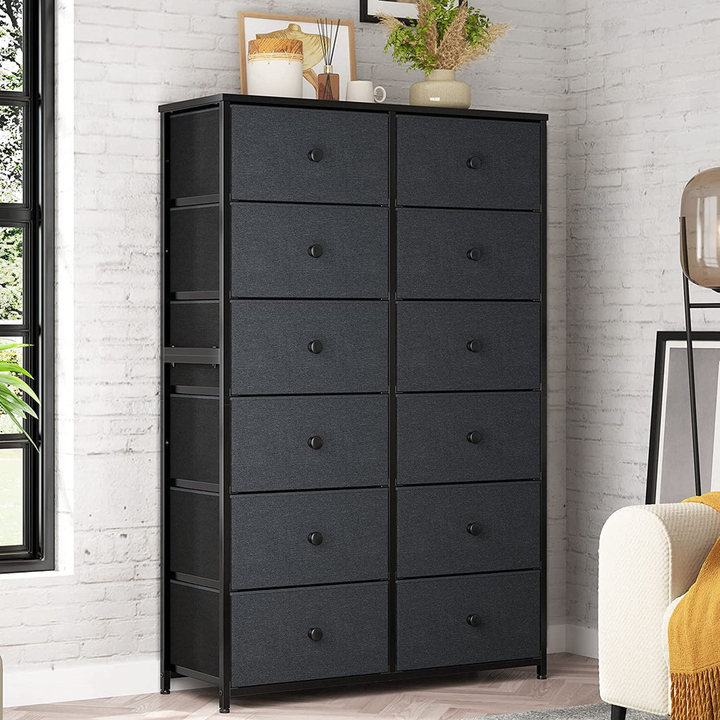 Black 12 Drawer Fabric Dresser D8972