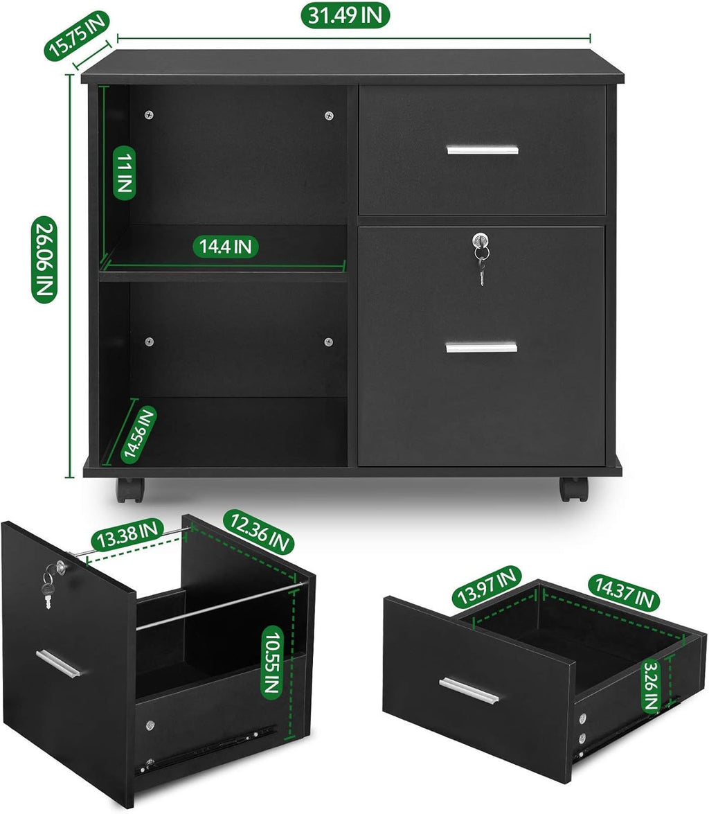 L Shaped Desk and File Cabinet with Open Storage Shelf I369