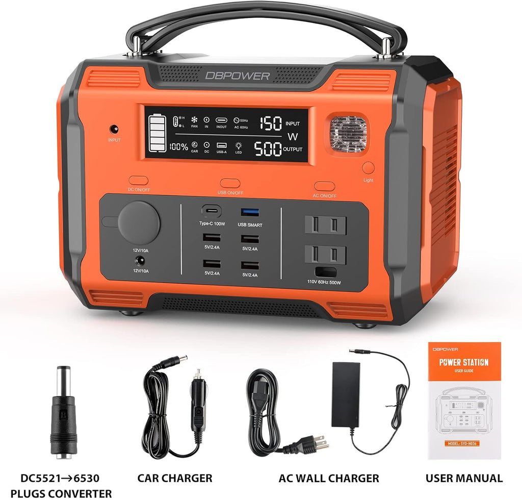 Portable Power Station 505Wh 500W Peak 1000W 2 110V Pure Sine Wave AC Outlets Z146939