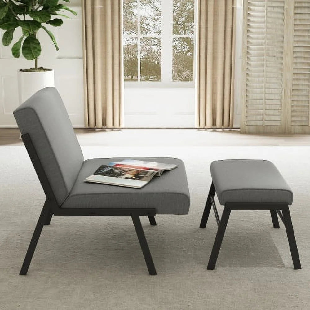 Linen Accent Chair with Ottoman W834