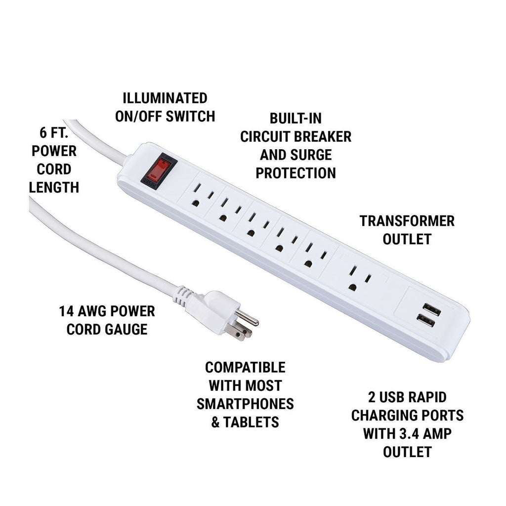 6-Outlet 2 USB Power Strip T528