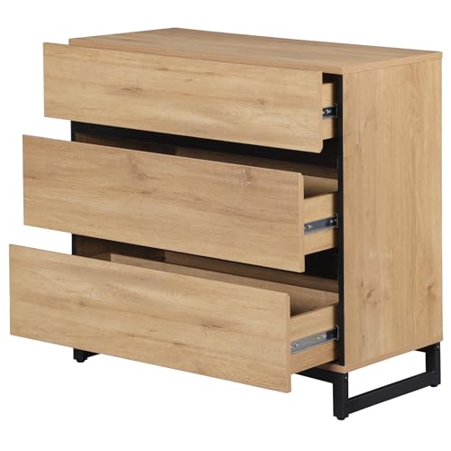 Brown Buffet Cabinet with 3 Drawers and Metal Base M867
