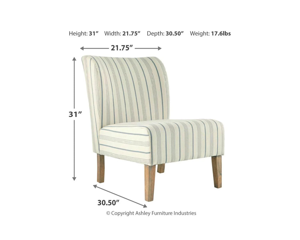 Cream with Blue Pinstripe Armless Accent Chair C7166