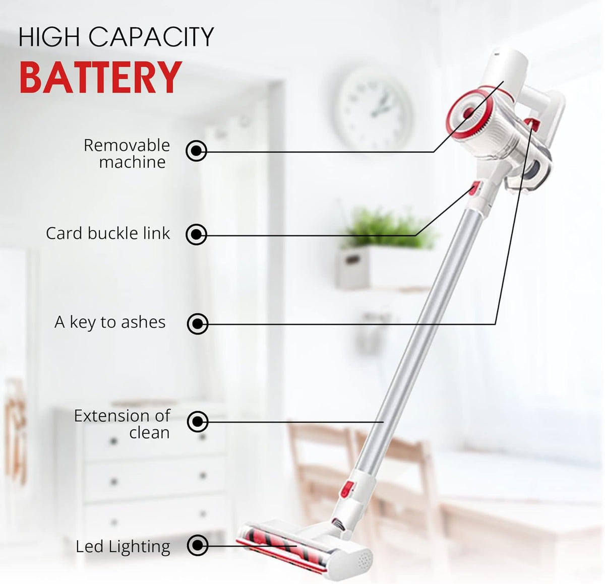 Cordless Stick Vacuum Cleaner 250W 20 KPA Handheld Stick Vacuum K19861