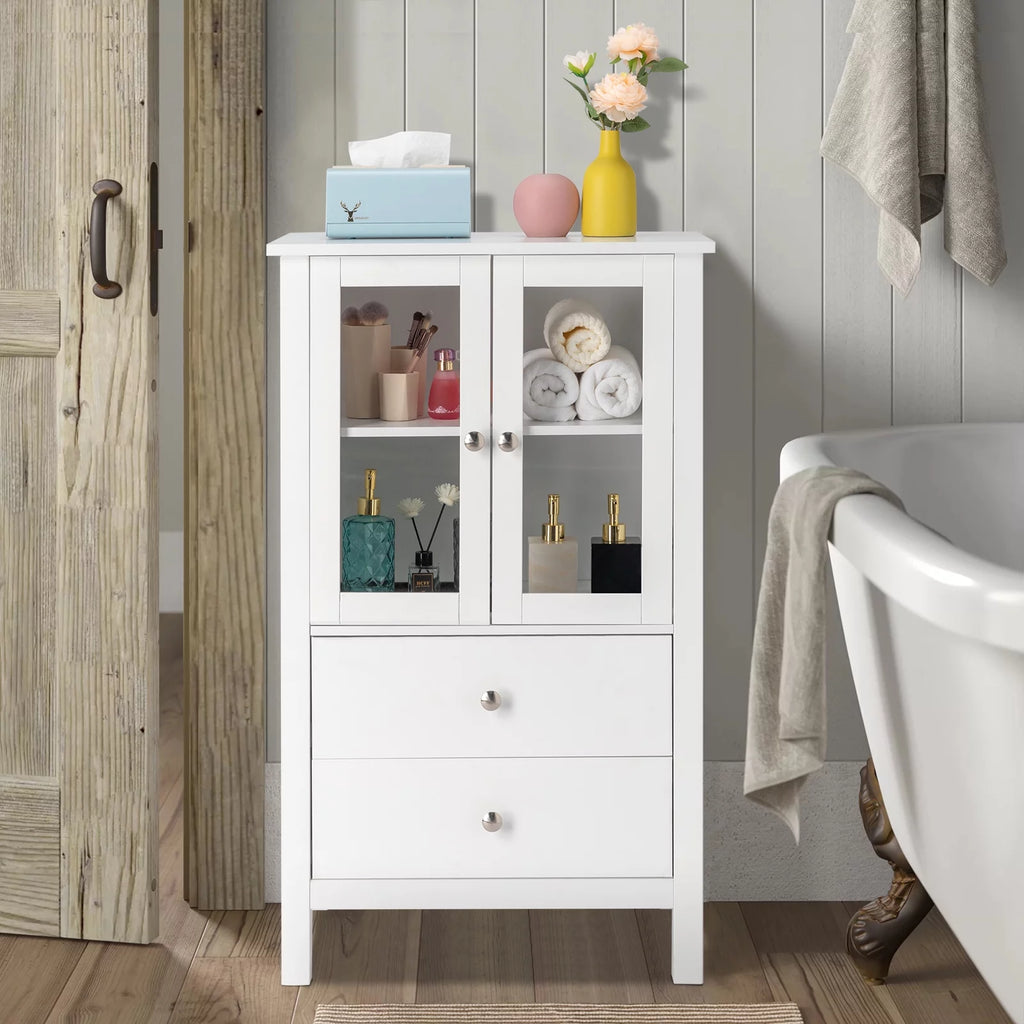 White Free Standing Bathroom Cabinet with Drawer and Shelf V95321