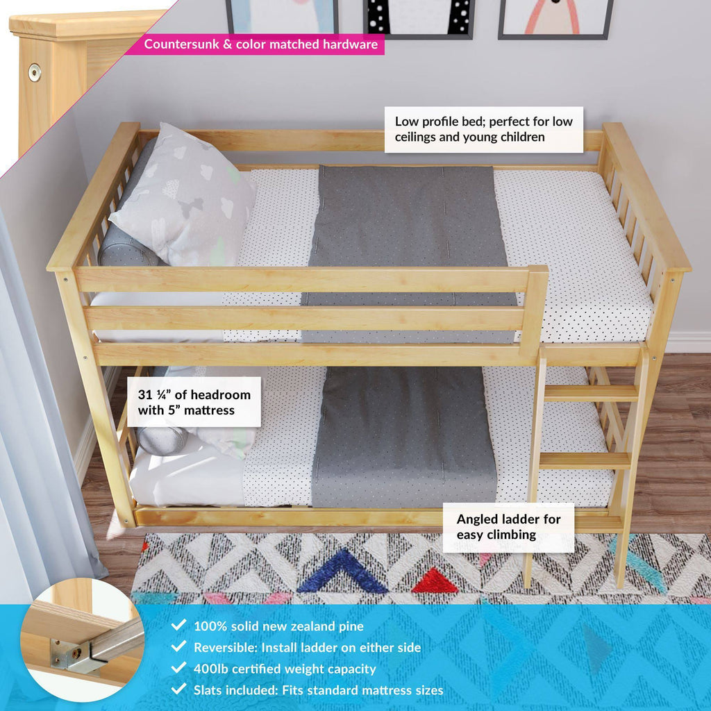Twin Over Twin Low Bunk Bed, Natural I290043