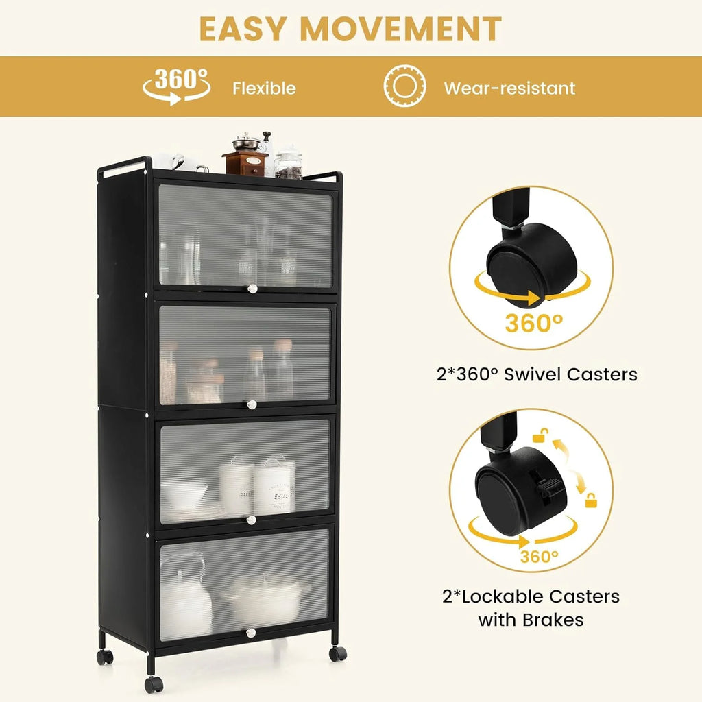 5-Tier Freestanding Kitchen Cabinet with 4 Rolling Casters R15972
