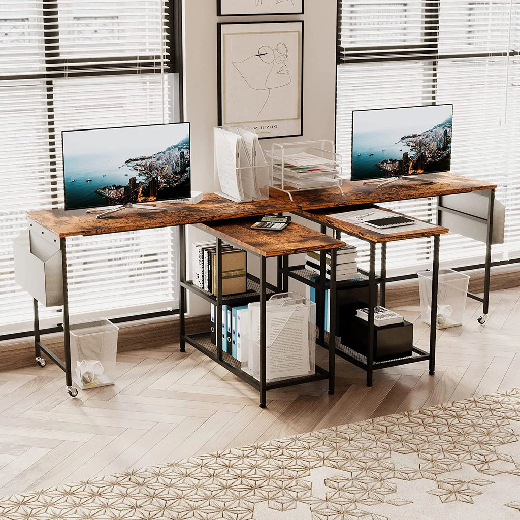 L-Shaped Corner Computer Desk 67 Inch with Shelves Y5595