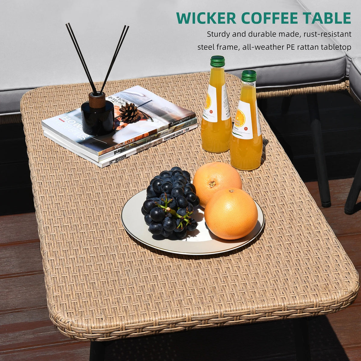L-Shaped All-Weather Wicker Patio Sofa with Cushions G4364