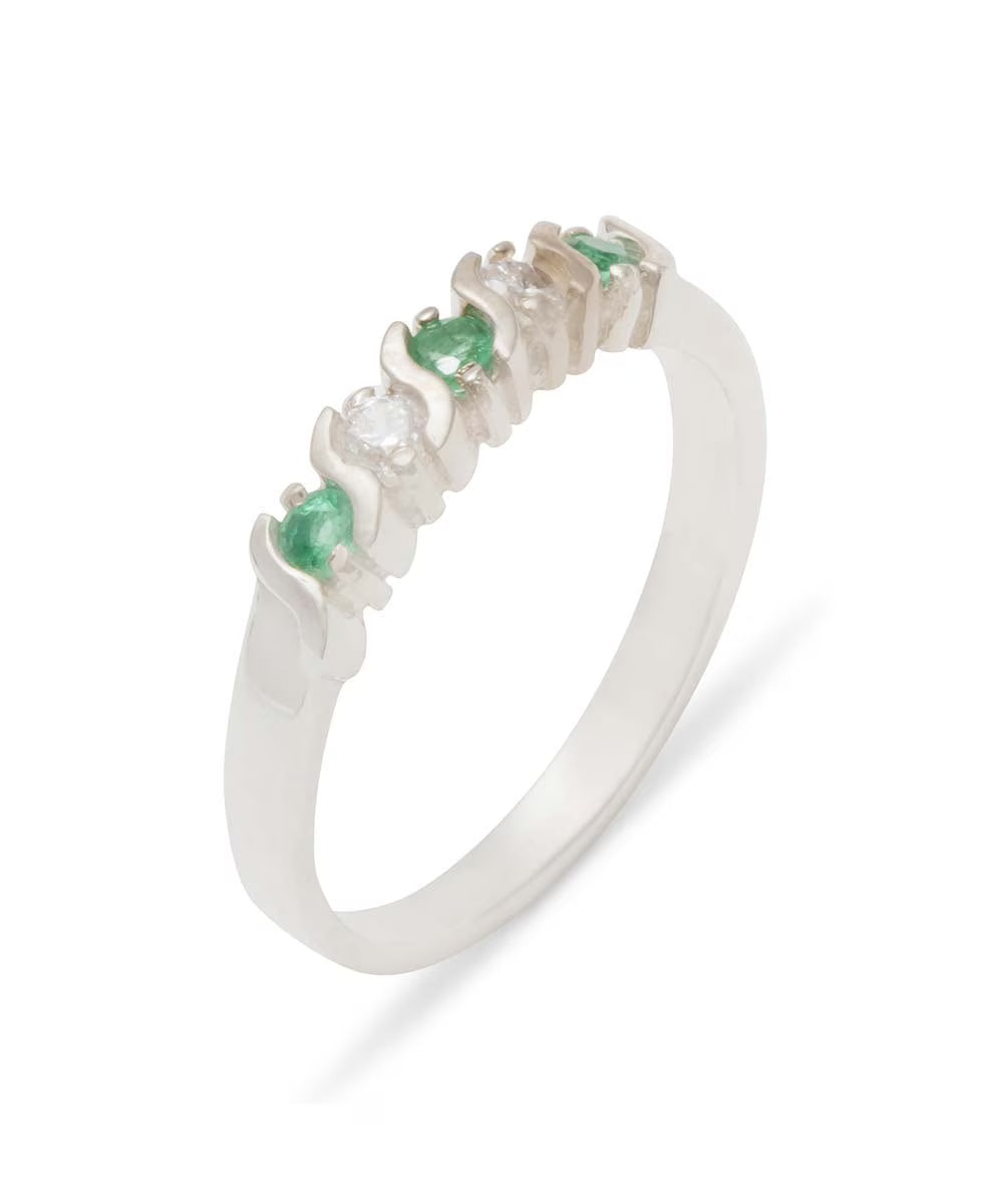 10k White Gold Emerald & Cubic Zirconia Eternity Ring U220000