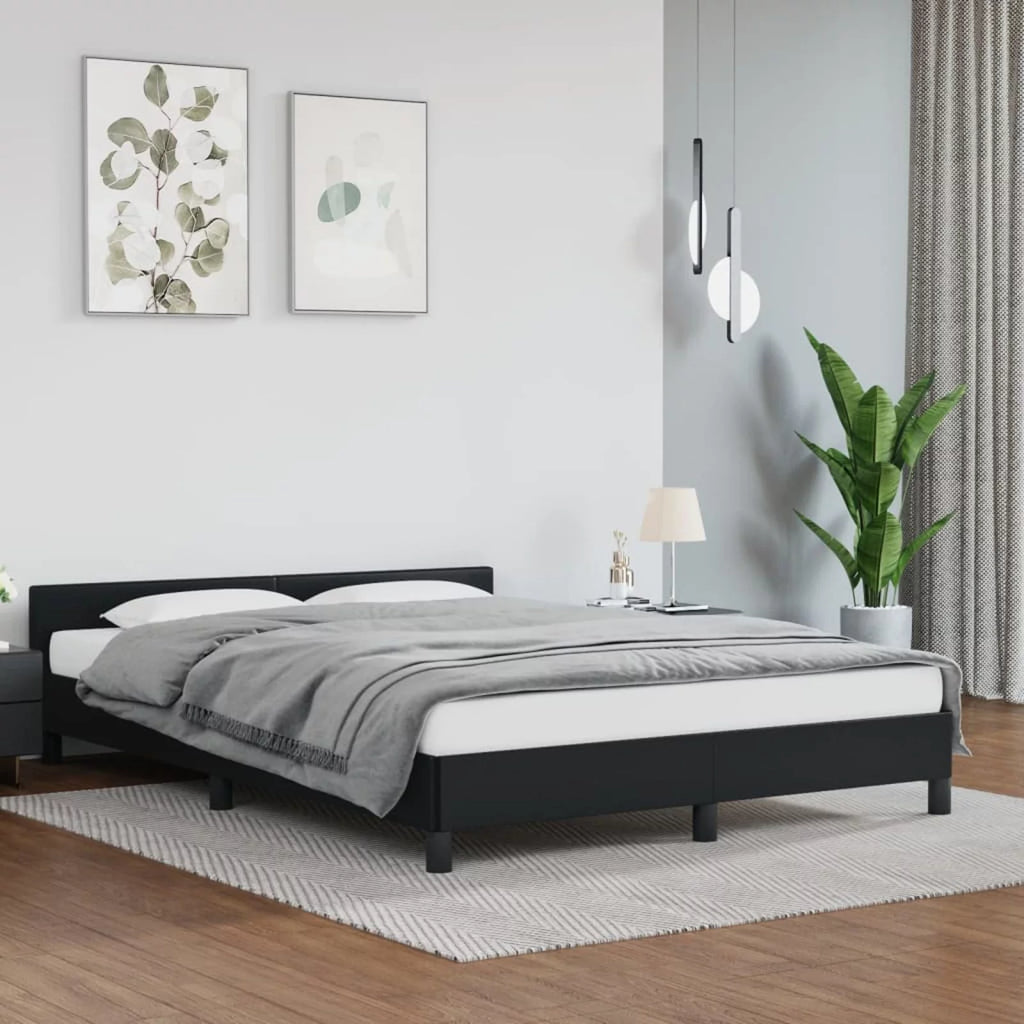Black Queen Faux Leather Bed Frame with Headboard K269474