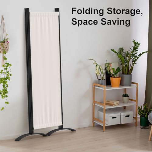 4 Panel Folding Room Divider with 5 Curved Metal Feet White C2726