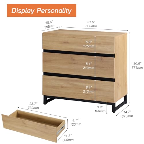 Brown Buffet Cabinet with 3 Drawers and Metal Base M867