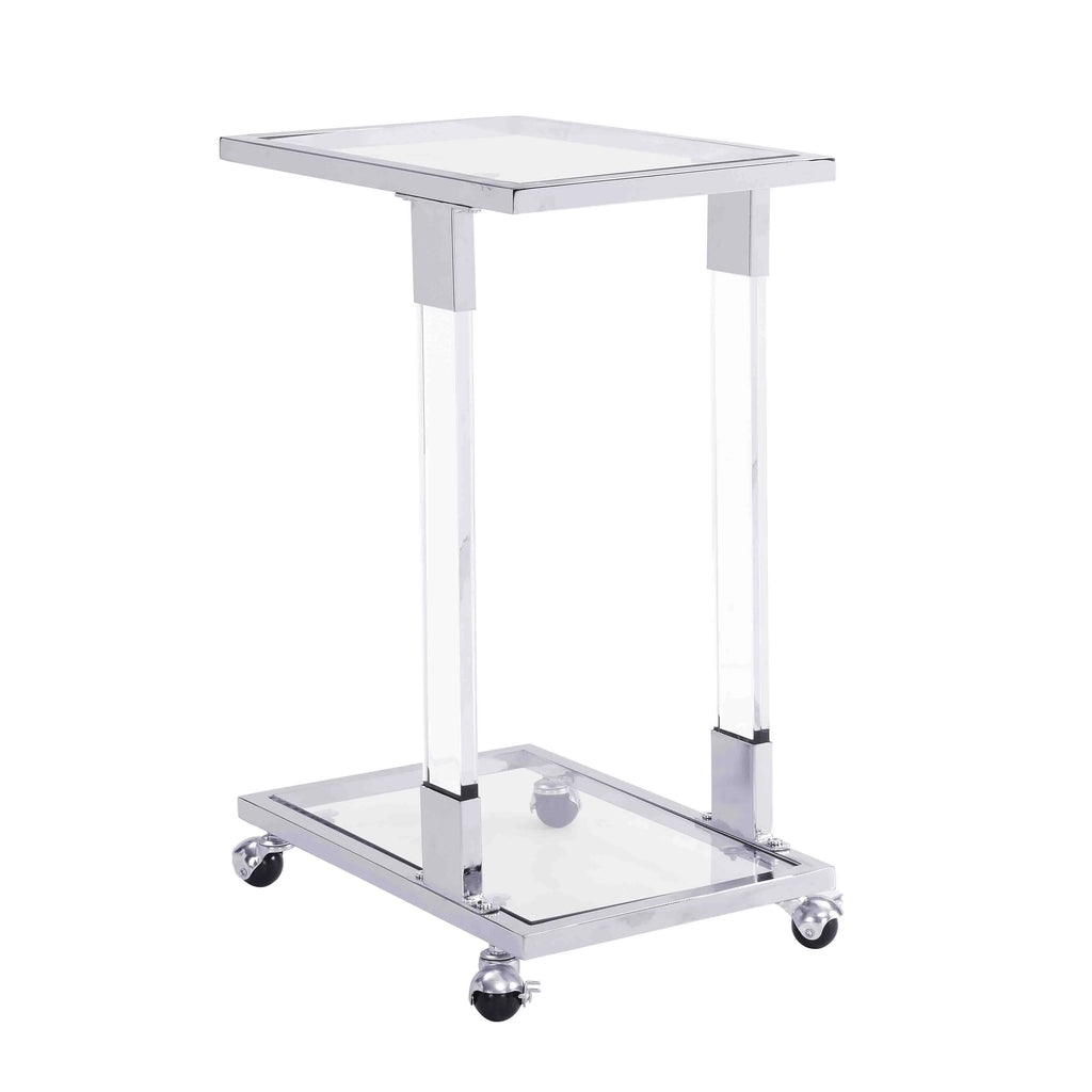 Chrome Glass C Shape Square Side Table with Metal Base X230