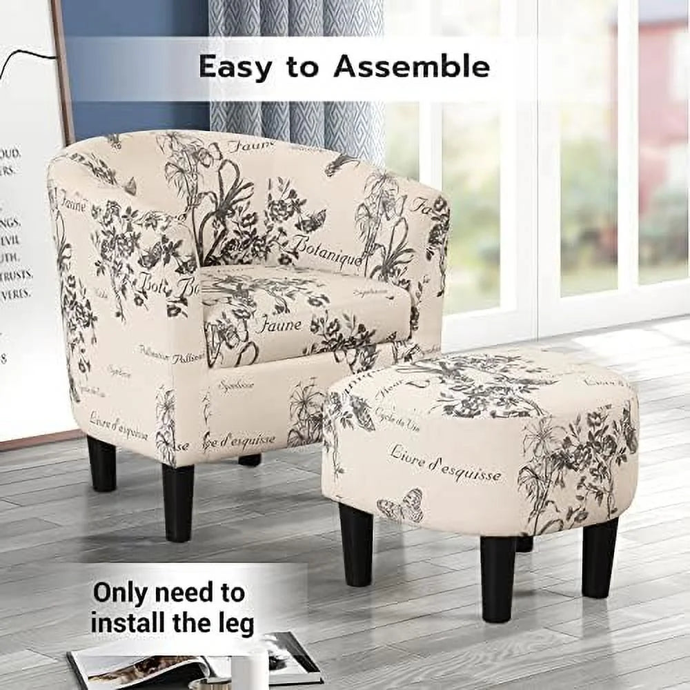 Yellow Upholstered Accent Chair with Ottoman C141197