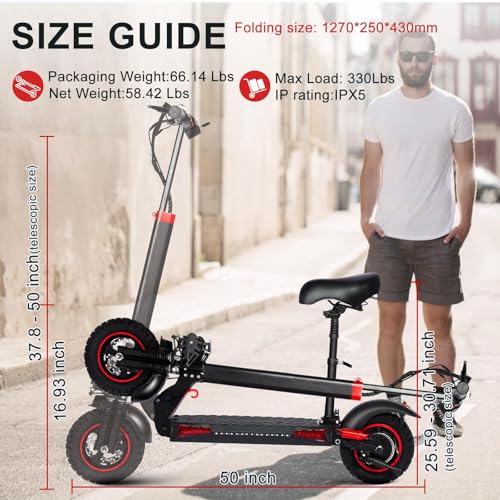 1200W Electric Scooter with Seat 11" Offroad 34MPH Speed 31-35 Miles Range 48V 18Ah Folding E Scooter L566