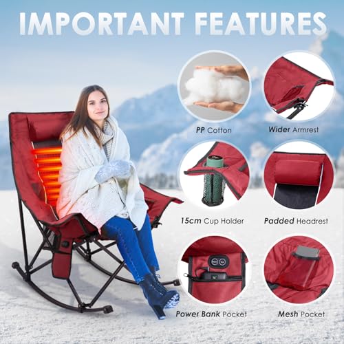 XL Oversized Heated Rocking Camping Chair with 3 Heat Levels J33600