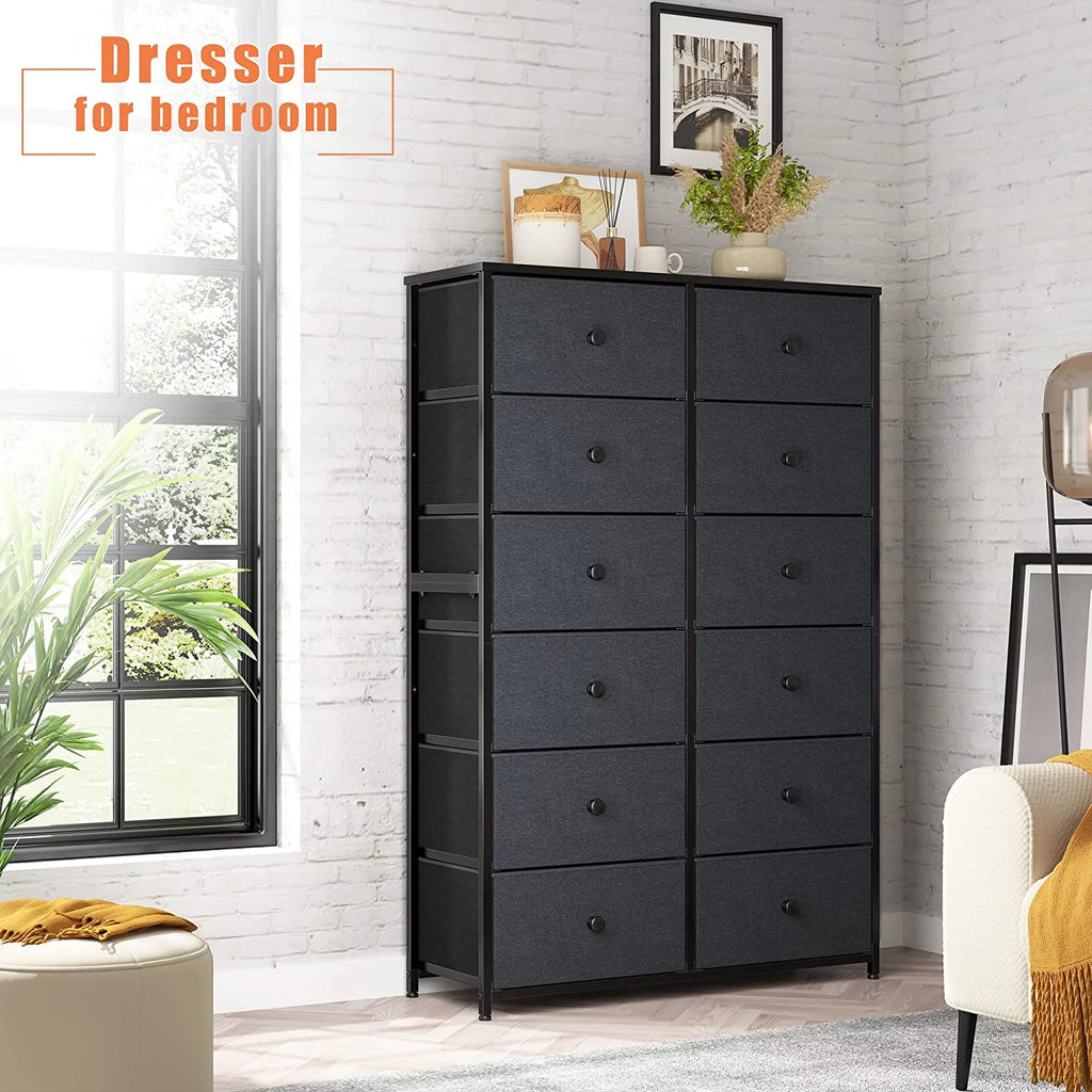 Black 12 Drawer Fabric Dresser D8972