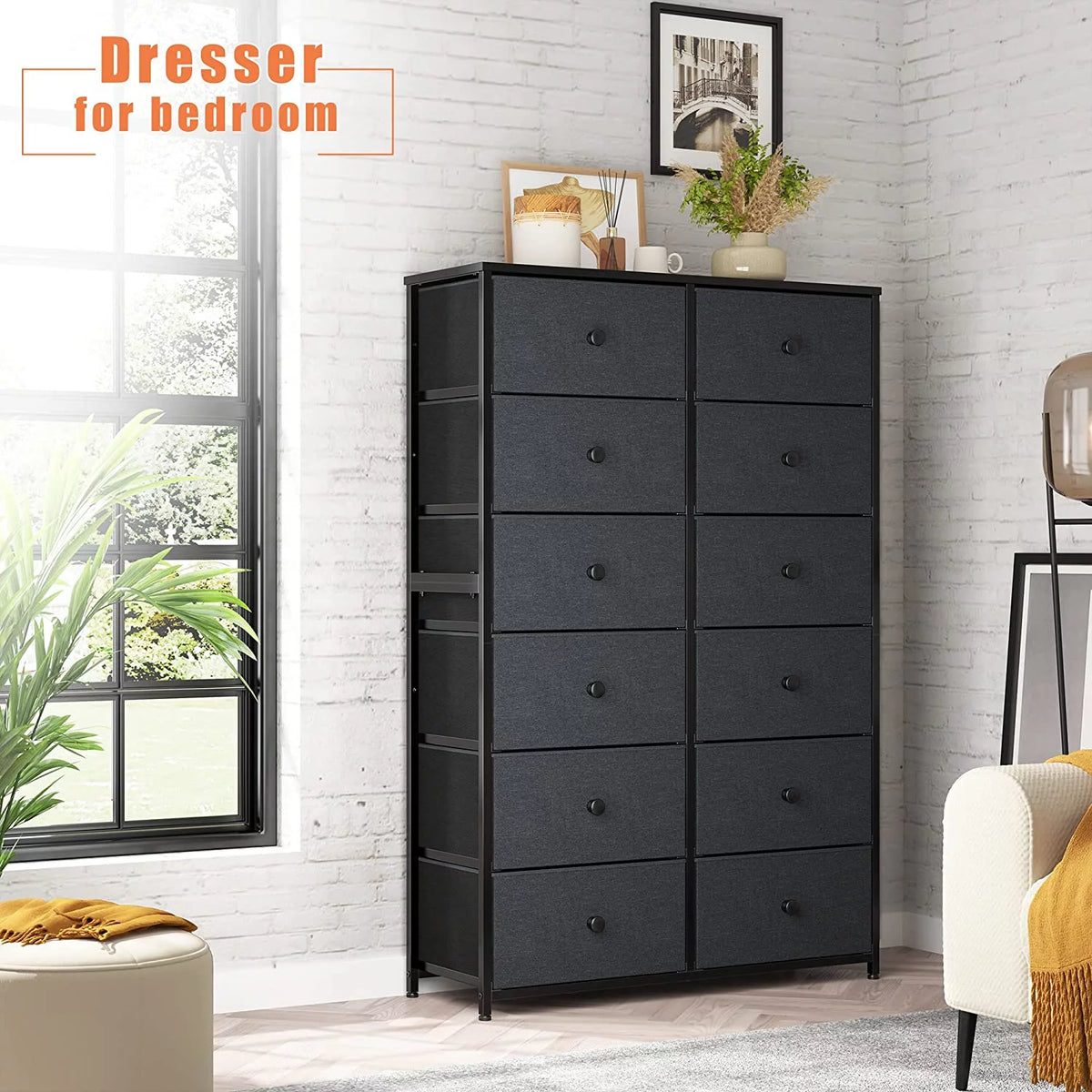 Black 12 Drawer Fabric Dresser D8972