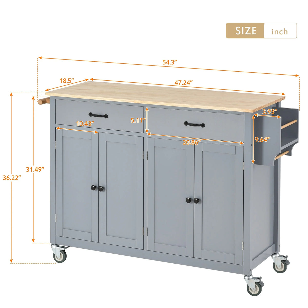 Kitchen Island Cart Cabinet with Wood Top and Locking Wheels E883461