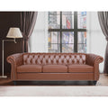 Brown Pu Rolled Arm Chesterfield Three Seater Sofa Q1422